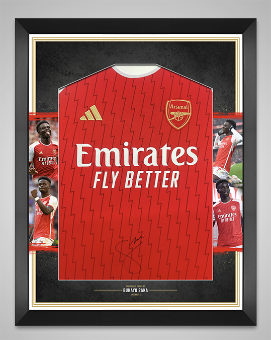 Bukayo Saka SIGNED & Framed Arsenal Jersey England Genuine Signature AFTAL COA