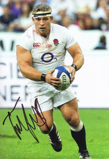  Tom YOUNGS Signed 12X8 England & Lions LEICESTER Rugby AFTAL COA (2124)