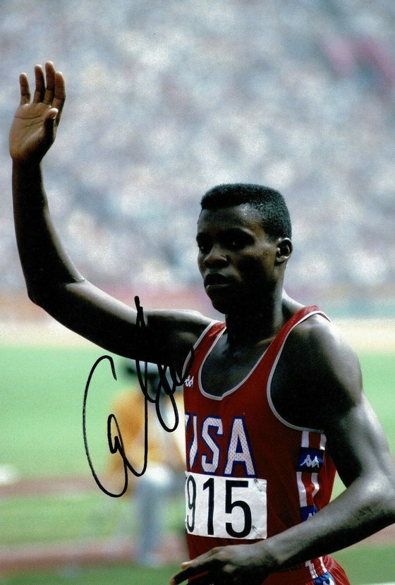 Carl Lewis Signed 12X8 PHOTO DISPLAY Olympic Legend USA AFTAL COA (D)