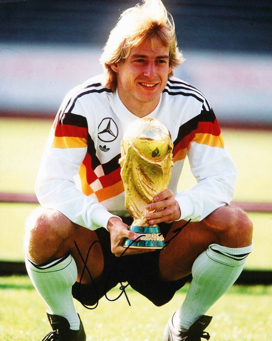 Jurgen Klinsmann SIGNED 10X8 Photo GERMAN WORLD CUP WINNER AFTAL COA (1155)