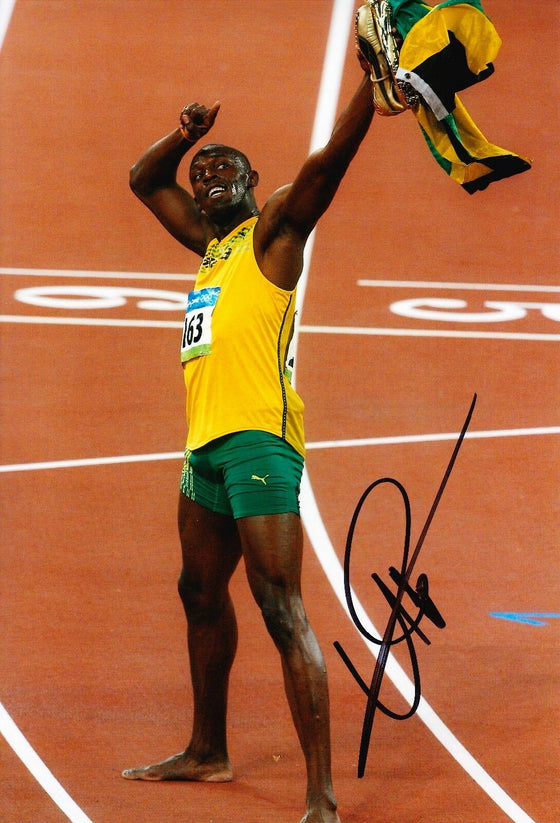 Usain Bolt Signed 12X8 PHOTO DISPLAY Olympics JAMAICA AFTAL COA (V)