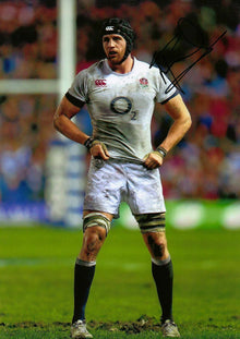  Tom WOOD Signed 12X8 England & Northampton Rugby Genuine AFTAL COA (2168)