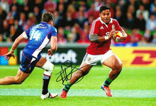  Manu Tuilagi Signed 12X8 Photo ENGLAND LEICESTER & Lions Rugby AFTAL COA (B)