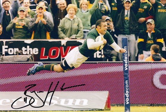 Bryan Habana Signed 12X8 Photo SPRINGBOKS South Africa AFTAL Certificate COA (E)