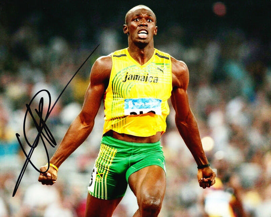 Usain Bolt Signed 10X8 PHOTO DISPLAY Olympic Legend JAMAICA AFTAL COA (F)