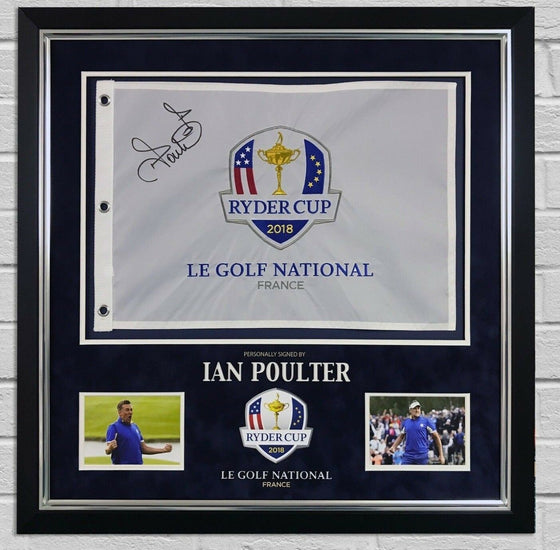 Ian Poulter SIGNED & Framed Ryder Cup PIN FLAG 2018 With PROOF AFTAL COA (FTOMM