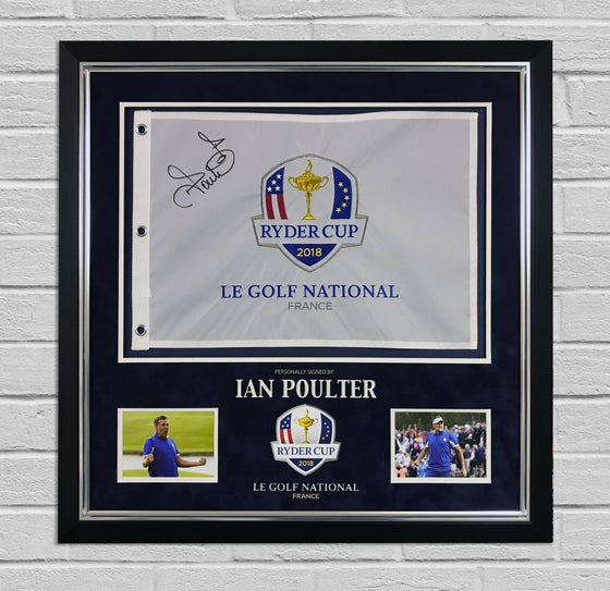 Ian Poulter SIGNED & Framed Ryder Cup PIN FLAG 2018 With PROOF AFTAL COA (FTOMM