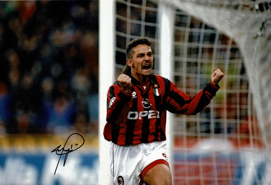 Roberto Baggio Signed 12X8 AC Milan Italy AMAZING PROOF AFTAL COA (9147)