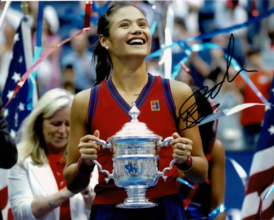 Emma Raducanu Signed 10X8 Photo The US Open Genuine Signature AFTAL COA