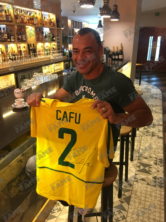 Cafu Signed Jersey BRAZIL 2002 World Cup CHECK OUT THE AMAZING PROOF AFTAL COA