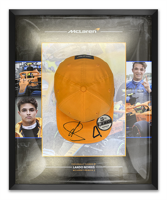 Lando Norris Signed & Framed McLaren Cap FORMULA ONE Genuine Signature AFTAL COA