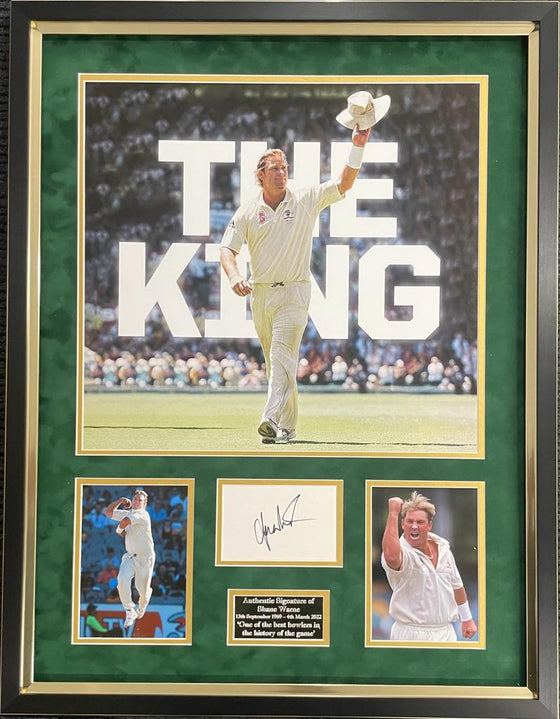 Shane Warne Signed & Framed Mounted Display Australia Cricket Legend AFTAL COA